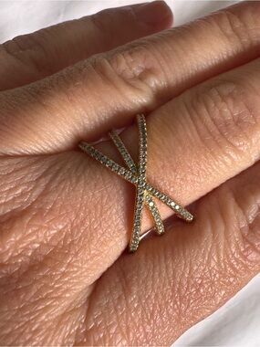 Gold-Tone Pavé Crisscross Statement Ring - Gold